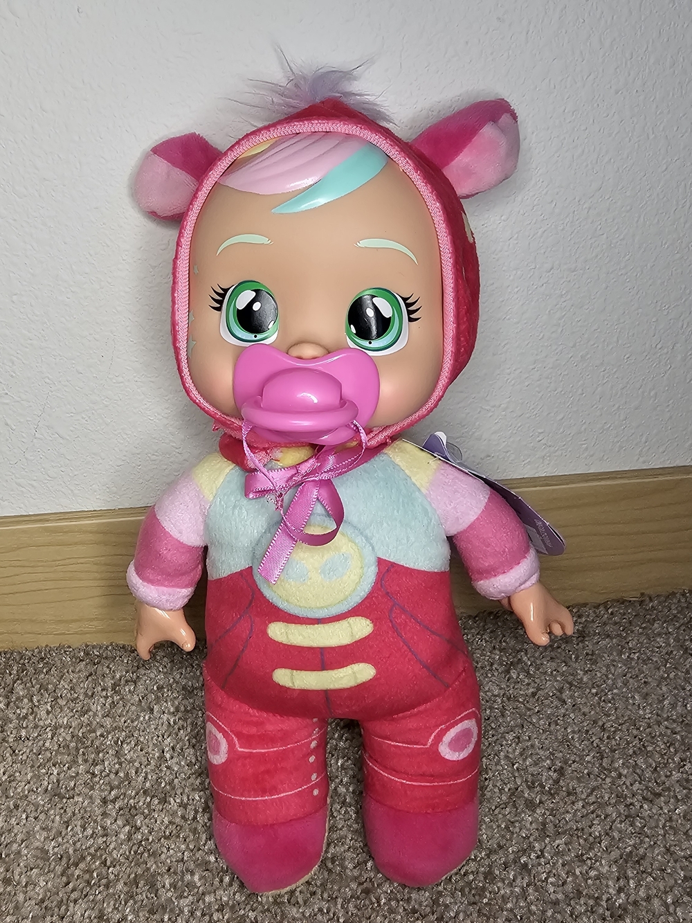 Plush Pink Baby Doll with Pacifier - Soft Cuddly Play Doll